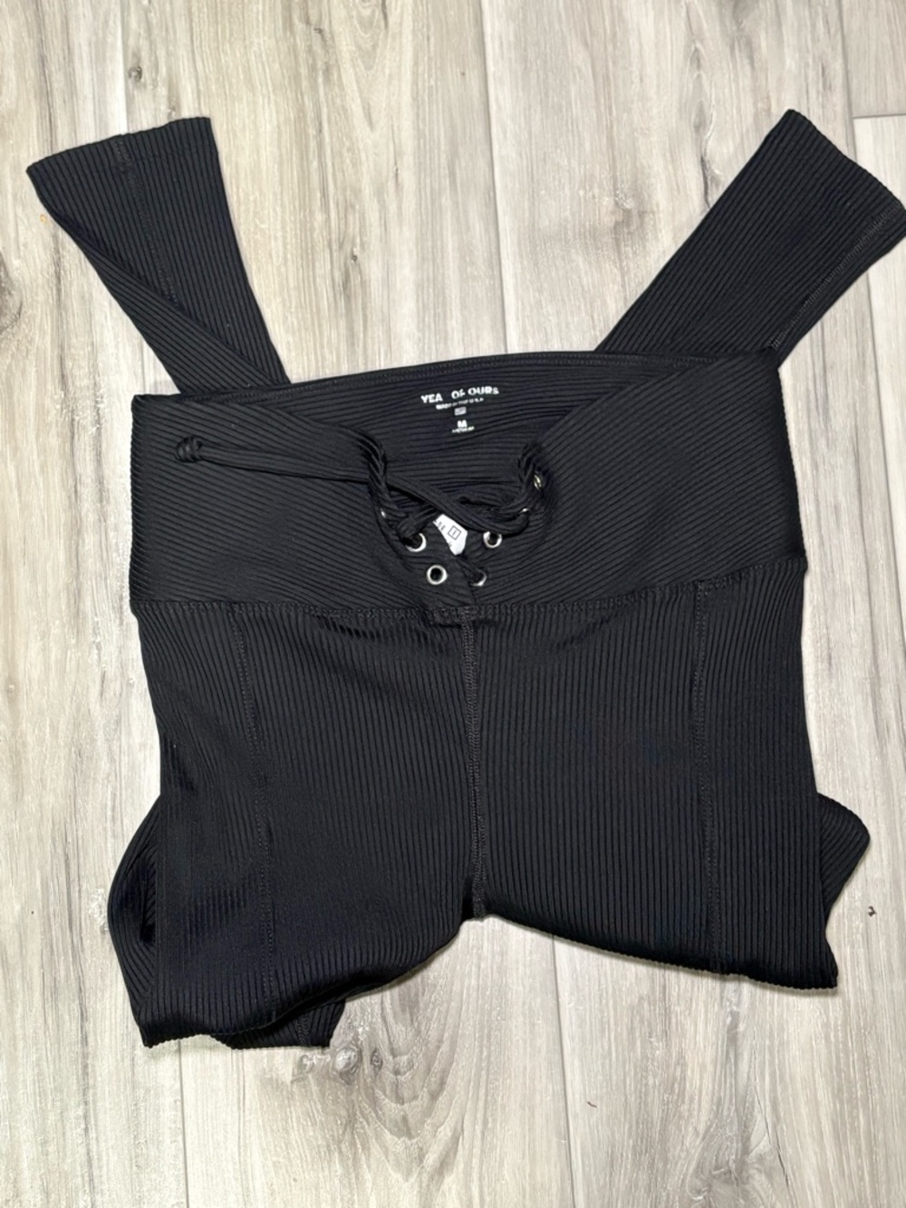 Year of Ours Black Ribbed Lace-Up Jumpsuit